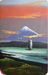 Гора Фудзияма на рисованной японской открытке