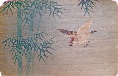 Японская открытка "Бамбук и птичка"