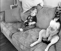 Малыш с собакой на диване
